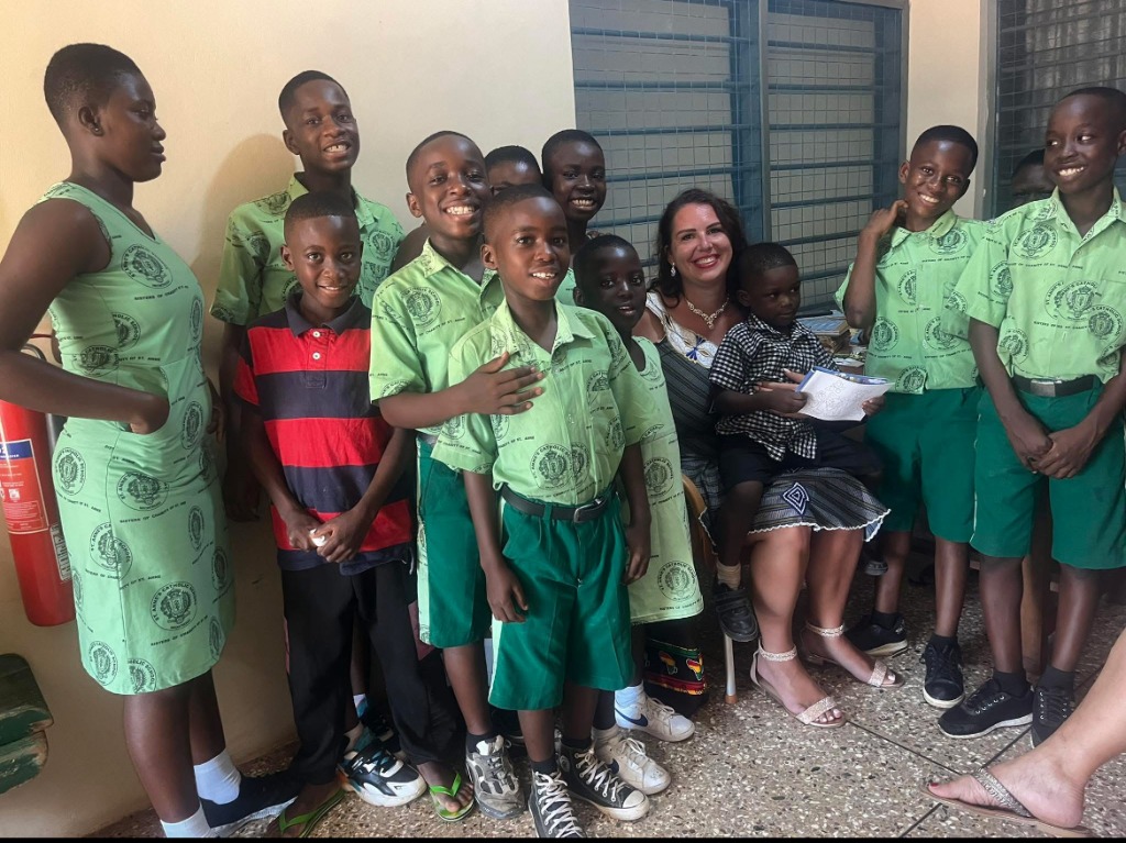 Jana Affum with students at St. Anne's Catholic School in Ghana